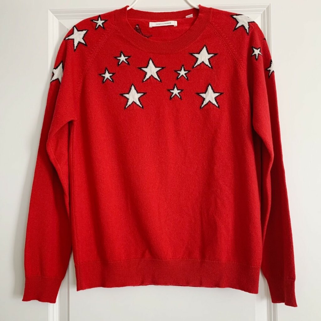 New Chinti & Parker Stardust Cashmere Sweater In Red Size Small